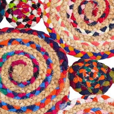 Alfombra Rectangular Multicolor de Yute Hecha a Mano  Textil