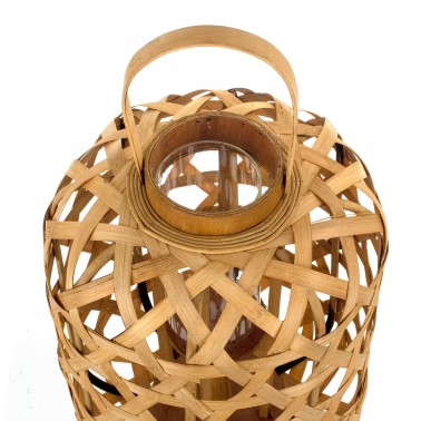 Farol portavelas bambú trenzado 41 cm  Figuras y Jarrones