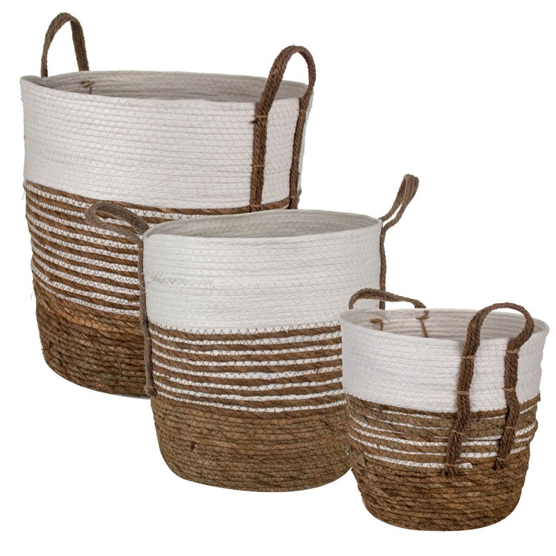 Juego 3 cestas con asa fibras naturales -Cestos