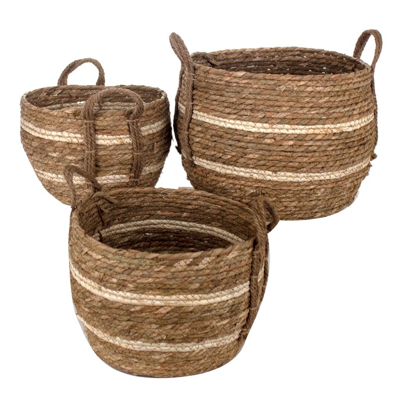 Set 3 cestas fibras naturales marrón y beige  Baúles, Cajas y Cestas
