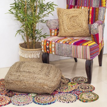 Alfombra Rectangular Multicolor de Yute Hecha a Mano  Textil