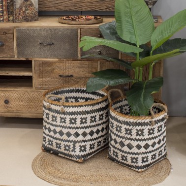 Set de 2 cestas blanco y negro fibras naturales  Baúles, Cajas y Cestas