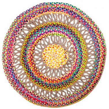 Alfombra redonda multicolor hecha a mano.  Alfombras
