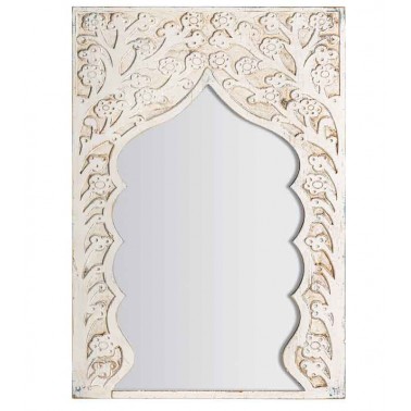 Espejo de pared marco blanco decapado tallado Serie Indico  Espejos
