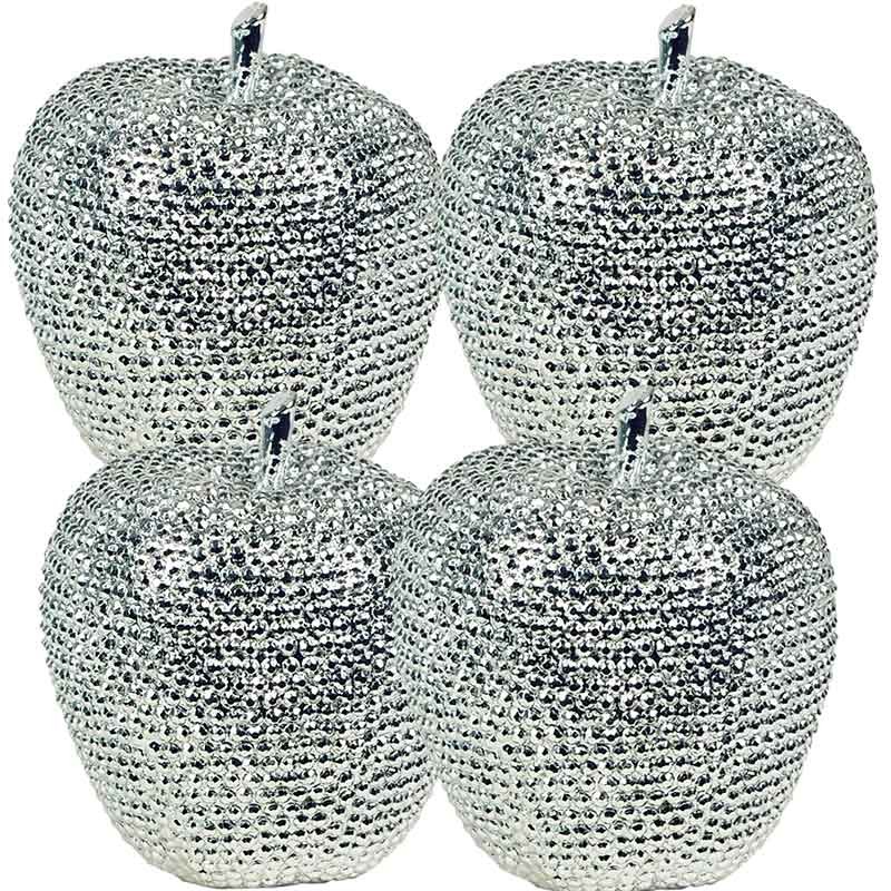 Excelente Corte de pelo Moretón Pack de 4 manzanas decorativas pedrería plateada -Varios decoración