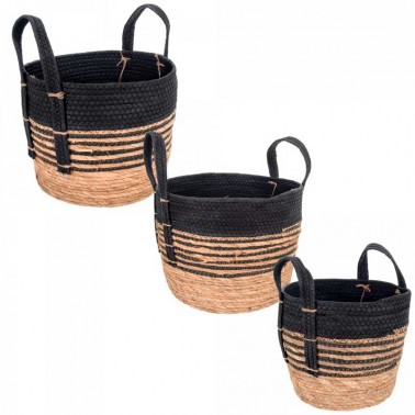 Set de 3 cestas trenzado beige y negro  Baúles, Cajas y Cestas