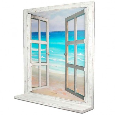 Cuadro ventana al mar con repisa de madera  Cuadros