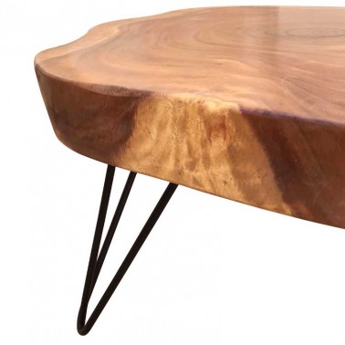 Mesa centro maciza de madera con patas de hierro estilo industrial