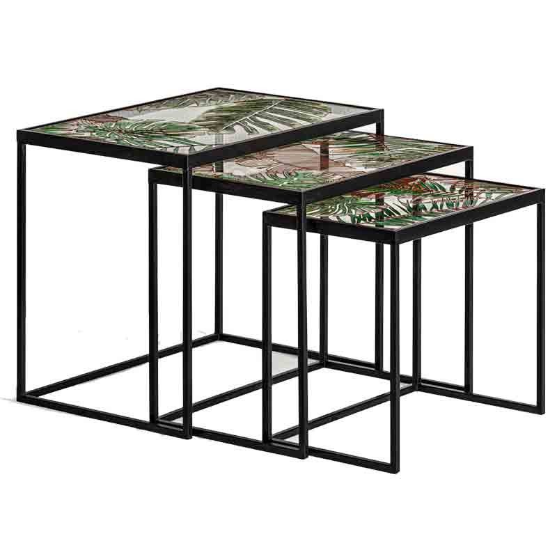 Set de 3 mesas de vidrio pintado Jungle  Mesas de centro y auxiliares