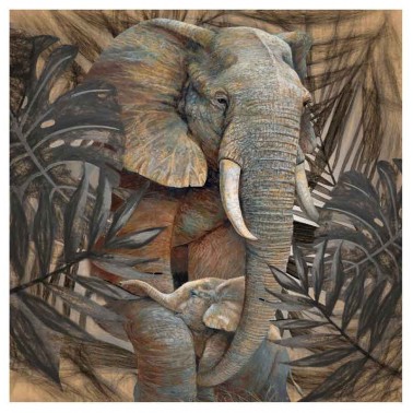 Cuadro Pintura Elefante con su Cria  Cuadros