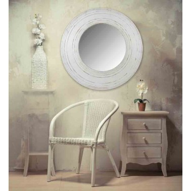 Espejo de pared redondo con marco blanco  Espejos