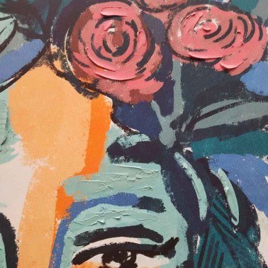 Cuadro Pintado al Óleo Mujer con Rosas en el Pelo  Cuadros