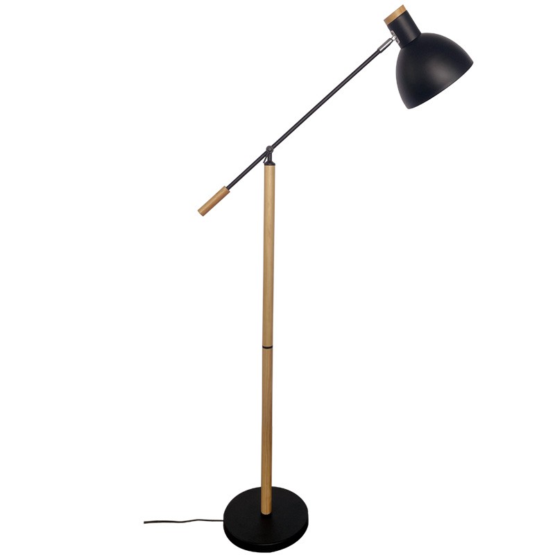 Lámpara de Pie Articulable Negra y Madera Serie Galt  Lámparas de pie