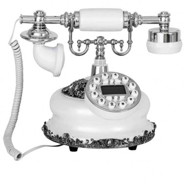 Teléfono Clásico Blanco y Plata  Varios decoración