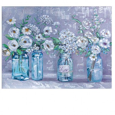 Cuadro Pintado al Óleo Flores y Jarrones Azules y Blancas  Cuadros