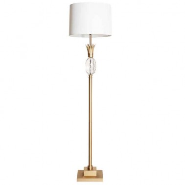 Lámpara de pie dorado diseño piña pantalla blanca  Lámparas de pie