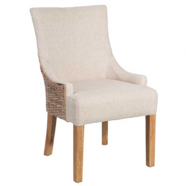 Sillón silla respaldo ratán natural y tapizado beige  Sillones