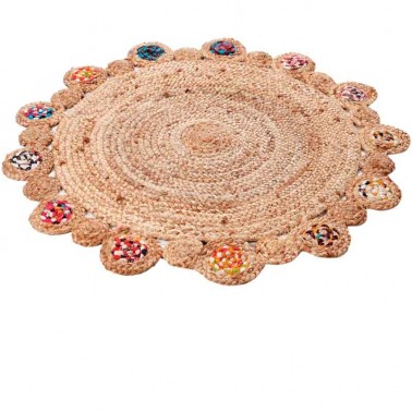 Alfombra redonda yute con detalles de color  Textil