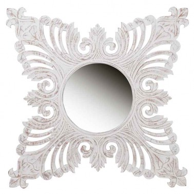 Espejo pared marco tallado blanco decapado  Espejos