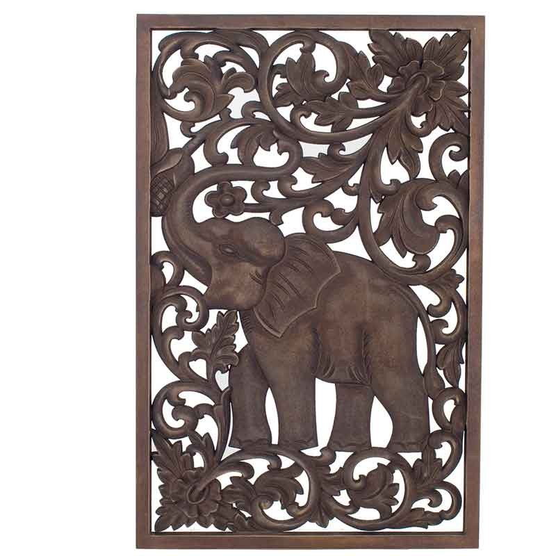 Panel de madera tallada elefante estilo étnico  Paneles Decorativos