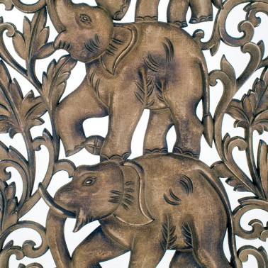Panel de madera tallada 3 elefantes estilo étnico  Paneles Decorativos