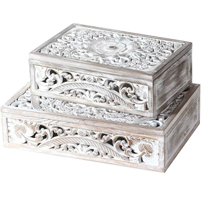 Set de 2 cajas rectangulares madera tallada  Baúles, Cajas y Cestas