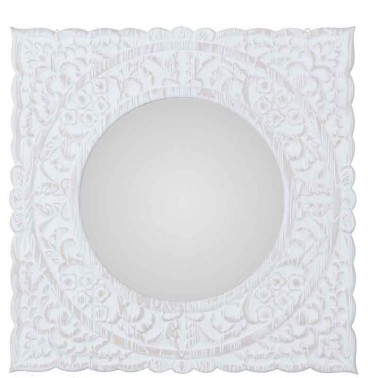 Espejo pared cuadrado marco tallado blanco decapado  Espejos