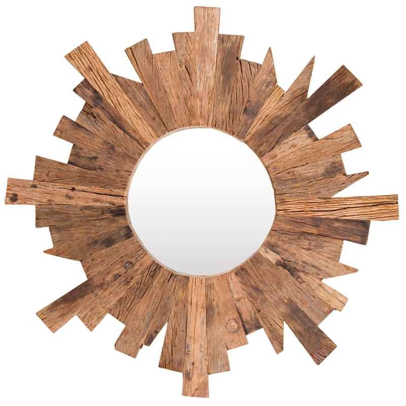 Espejo redondo de pared sol de madera  Espejos