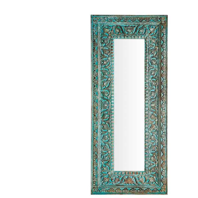 Espejo rectangular marco tallado color verde envejecido  Espejos