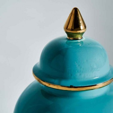 Tibor ancho cerámica azul y dorado Serie Afra  Figuras y Jarrones
