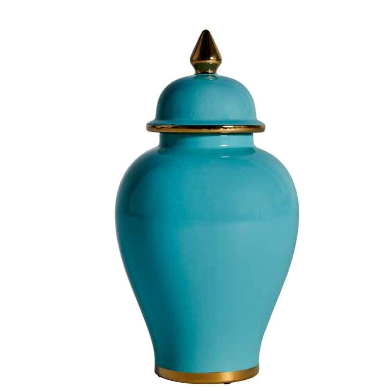 Tibor ancho cerámica azul y dorado Serie Afra  Figuras y Jarrones