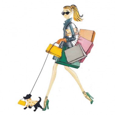 Adorno pared chica de compras con perro  Paneles Decorativos
