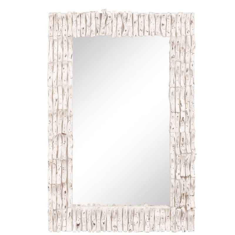 Espejo rectangular blanco decapado madera de teca  Espejos