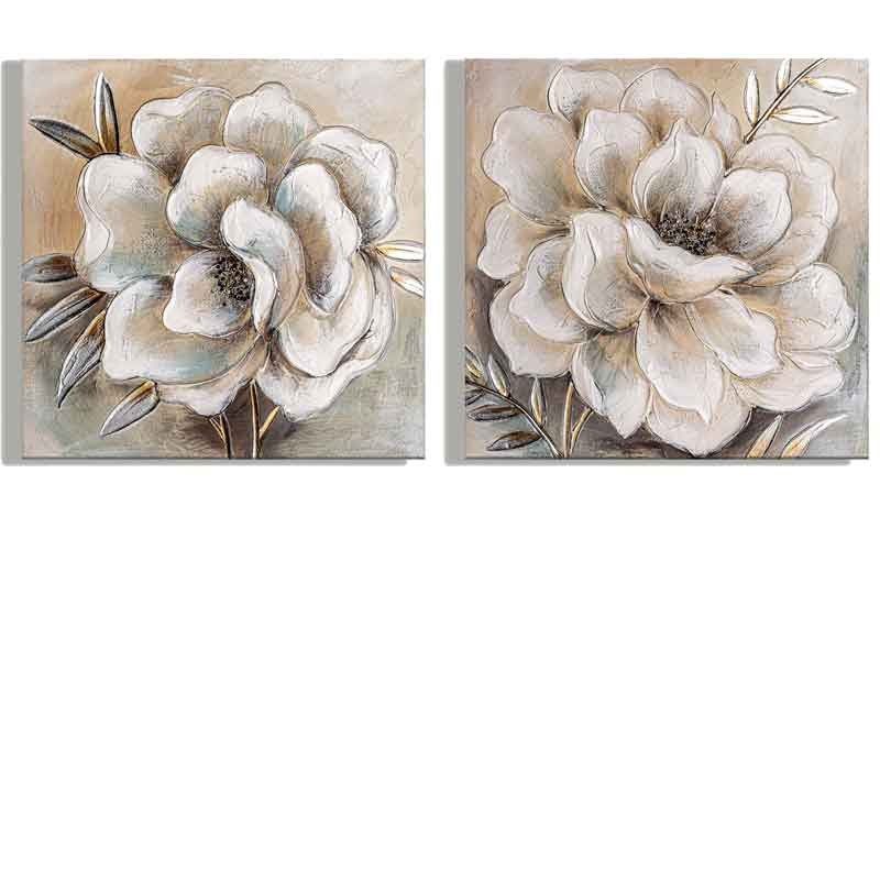 Conjunto 2 cuadros flor blanca pintura al óleo -Cuadros
