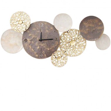 Reloj pared con panel decorativo marrón y dorado  Relojes Decorativos