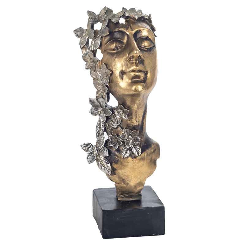 Escultura rostro mujer con flores y mariposas  Figuras y Jarrones