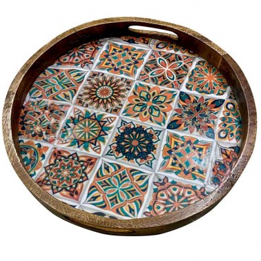 Bandeja redonda de madera diseño mosaico  Vajillas, Cristalería y Menaje