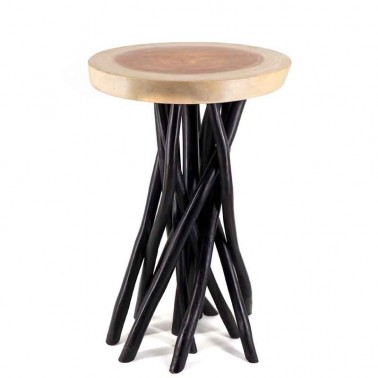 mesa redonda auxiliar madera de teca