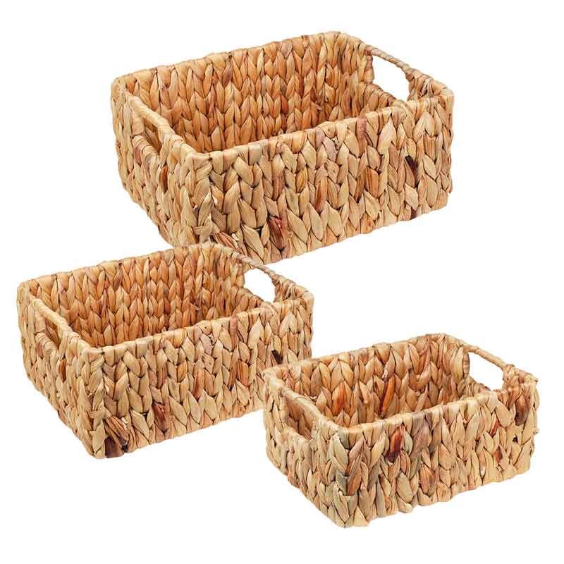 Set 3 cestas cuadradas con asa fibras naturales -Cestos