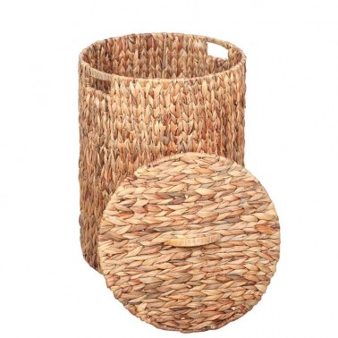  Lvfaismeg Cesta decorativa con tapas, cesta tejida de cuerda de  yute natural con tapa, asas de cuero auténtico, juego de 2 cestas de  almacenamiento con tapa, cesta grande con tapa y