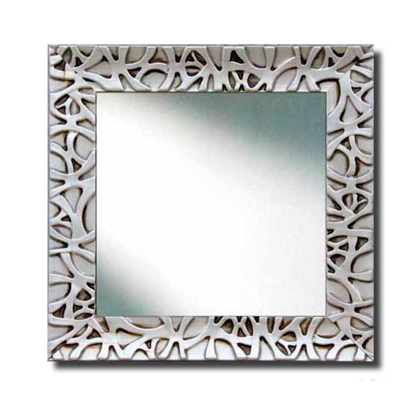 Espejo cuadrado marco blanco y plata