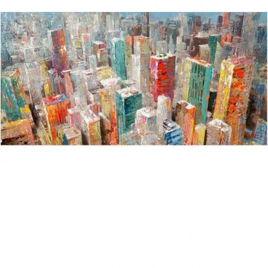 Cuadro pintado al óleo de estilo moderno que presenta los rascacielos de Nueva york