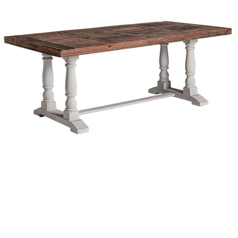 Mesa comedor muy robusta estilo provenzal, blanca y madera natural