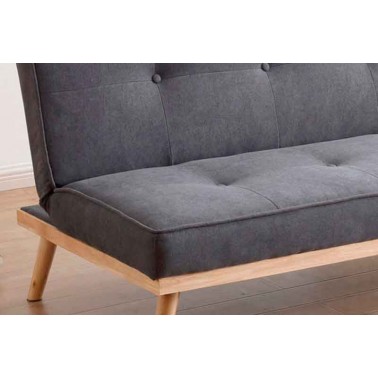 Sofá cama color gris y madera natural
