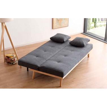 Sofá cama apertura clic clac, color gris patas madera
