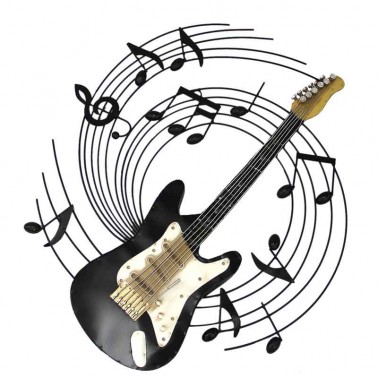Adorno de pared metálico diseño guitarra con notas musicales