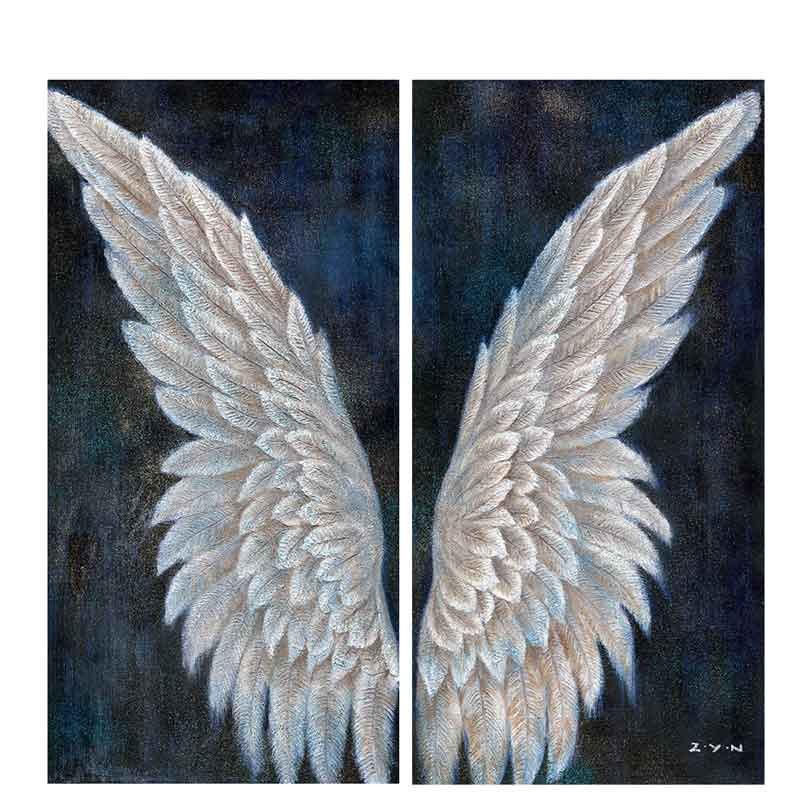 Conjunto de 2 cuadros pintados al óleo que simbolizan unas alas de ángel