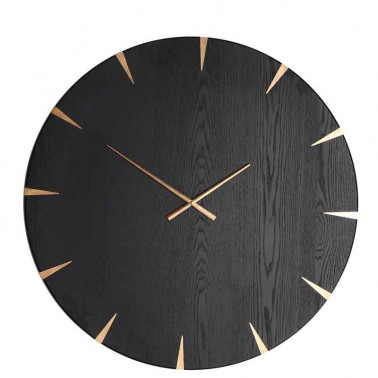 Reloj de pared redondo de estilo moderno en madera color negro y dorado. Comprar relojes de pared