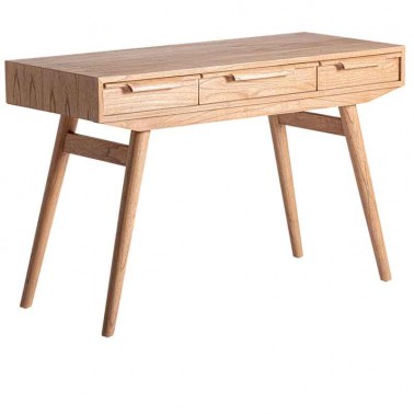 Mesa escritorio de madera estilo nórdico, con 3 cajones. Comprar escritorios