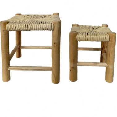 Conjunto 2 taburetes fabricados en madera y asiento de enea